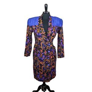 Vintage 80s OS International Power Dress Paisley Shoulder Pads Office